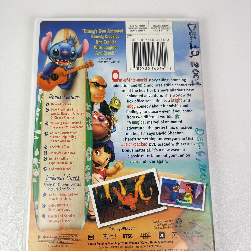 Walt Disney Lilo & Stitch DVD 2002 Animated Movie Hawaii Alien Family Ohana - Picture 5 of 9